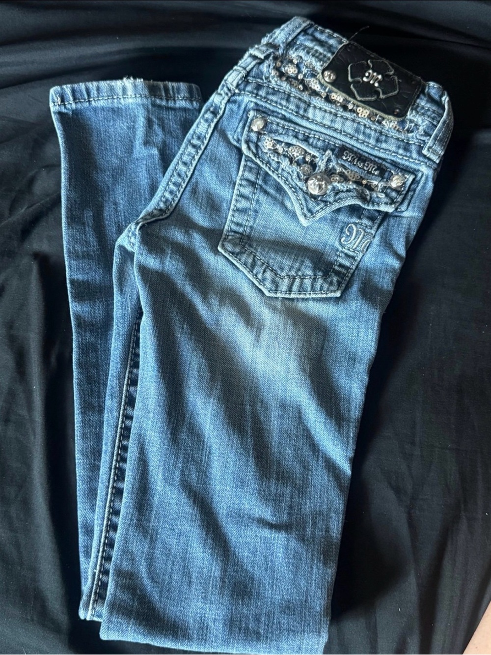 Girls Miss Me Embellished size 10 Blue Skinny Jeans